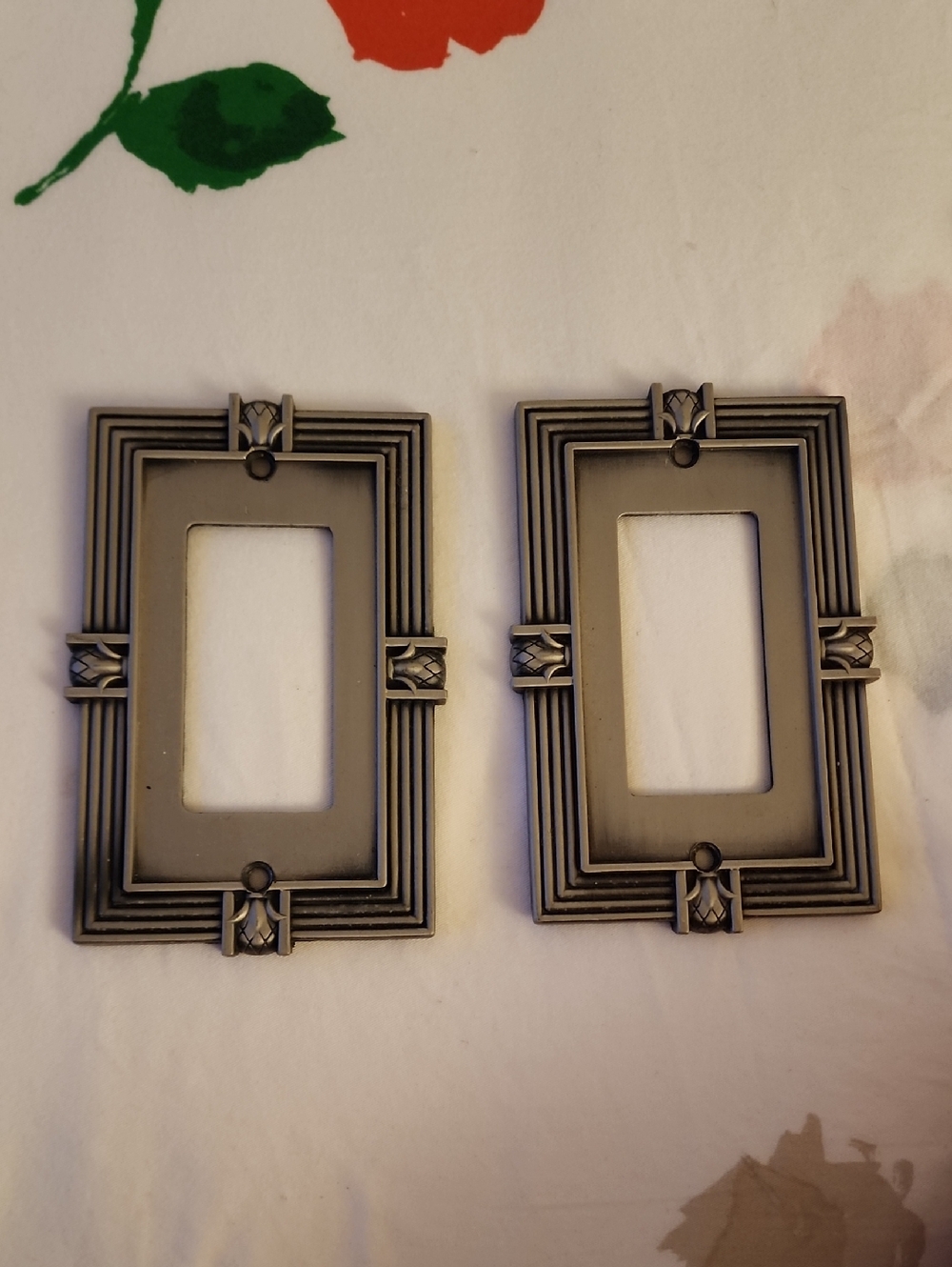 Antique Silver Toned Rectangular Switch Plate Covers - Pair